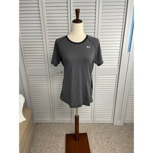 Under Armour heatgear fitted short sleeve shirt black gray striped women's large